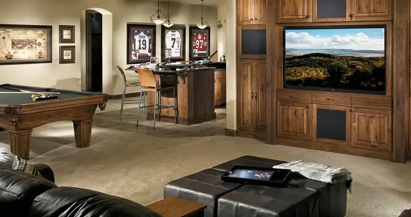 finished basement remodeling project transforming a basement into a comfortable living space in Charleston, SC