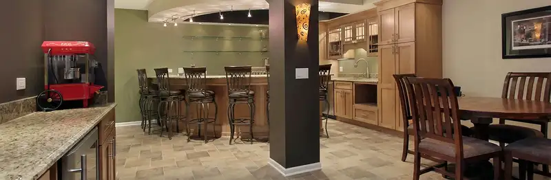 modern basement remodeling with custom finishes and open layout in a home in Charleston, SC