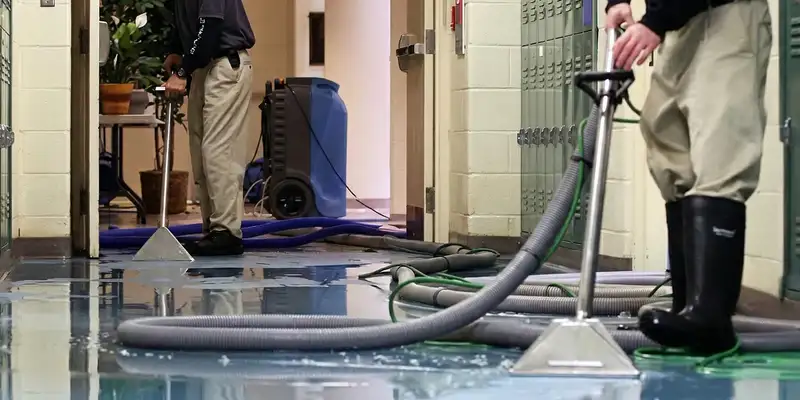 water damage restoration technicians performing professional water extraction inside a property in Charleston, SC